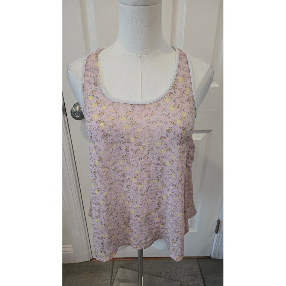 Freebird Pink Floral Racerback Tank Top Tiered Ruffle Back Scoop Neck Small